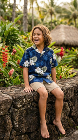 White Hibiscus Monstera boy's shirt — Boys Shirts — MauiShirts (view 6)