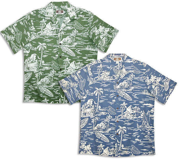 PEACHED COTTON Woodcut Hawaiian Men's