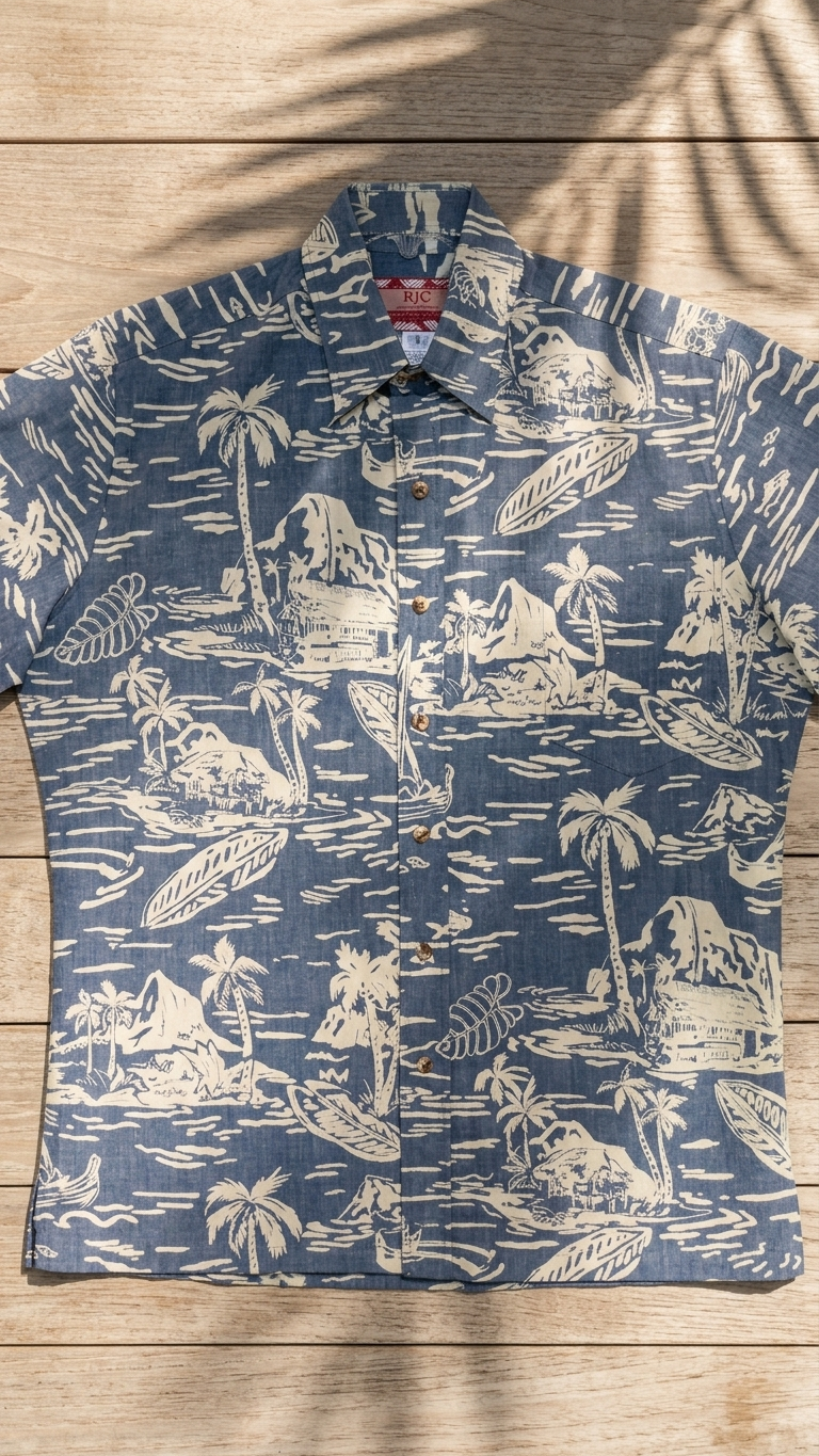 Woodcut Hawaiian Businessman's Reverse Shirt — Men's Reverse Print Shirts — RJC (view 8)