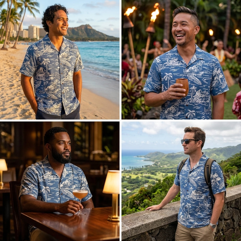 Woodcut Hawaiian Businessman's Reverse Shirt — Men's Reverse Print Shirts — RJC (view 5)