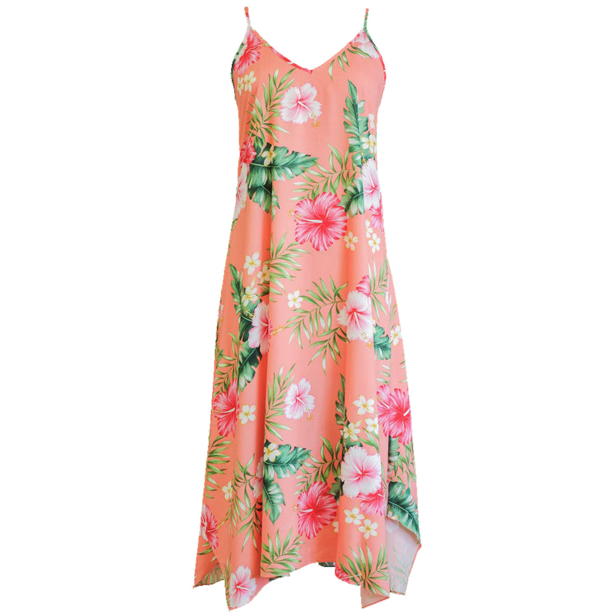 Soft Pink Hibiscus Scarf Hem Long Dress — Women's Long Dresses — RJC