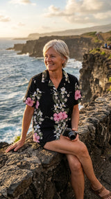 RJC Paradise Lei Panel Women's Hawaiian Camp Shirt – Rayon, Made in Hawaii