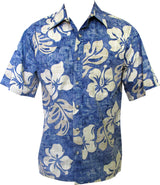 Textured Hibiscus Reverse Print Cotton Aloha Shirt — Men's Reverse Print Shirts — Go Barefoot (view 3)