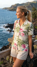 RJC Pale Hibiscus Orchid Women's Hawaiian Camp Shirt – Rayon, Made in Hawaii