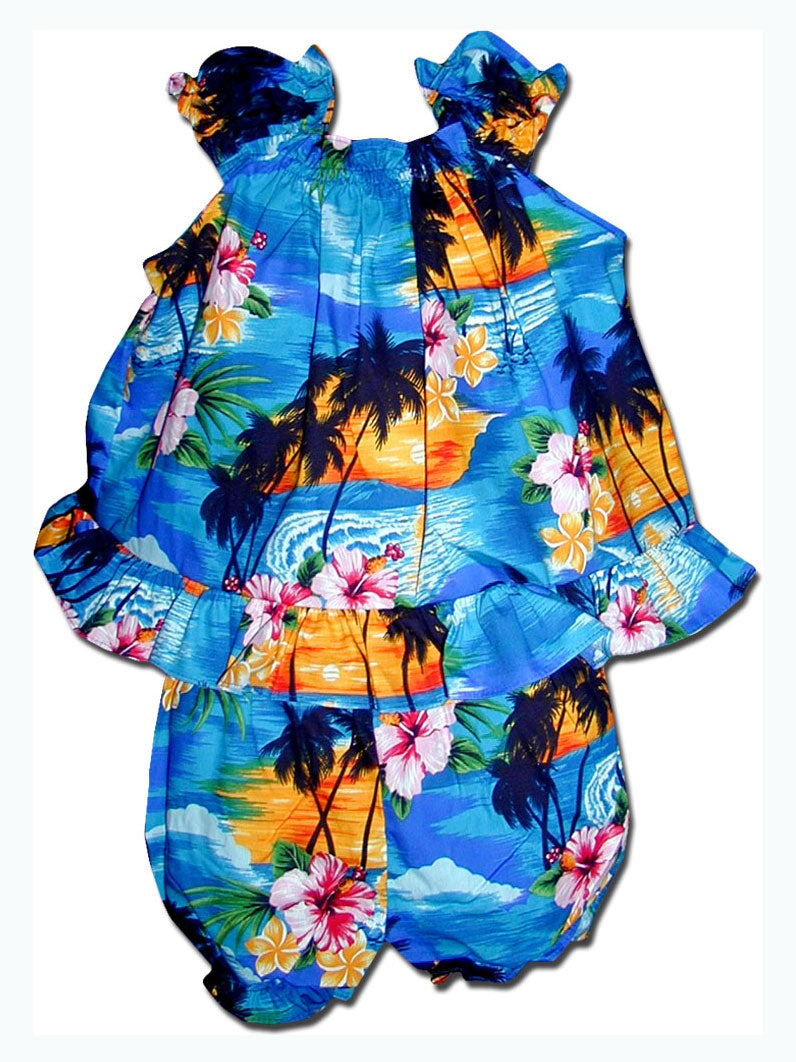 Brilliant Hawaiian Sunset Puff Sleeve 2pc — Girls Cabana Sets — HIC
