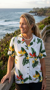 RJC Bird of Paradise Display Women's Hawaiian Camp Shirt – Rayon, Made in Hawaii