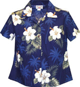White Hibiscus Monstera women's fitted shirt — Women's Cotton Shirts — MauiShirts (view 12)