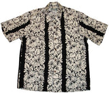 Classic Hibiscus Panel Men's Kamehameha Style Rayon Vintage Shirt in Black - 5X