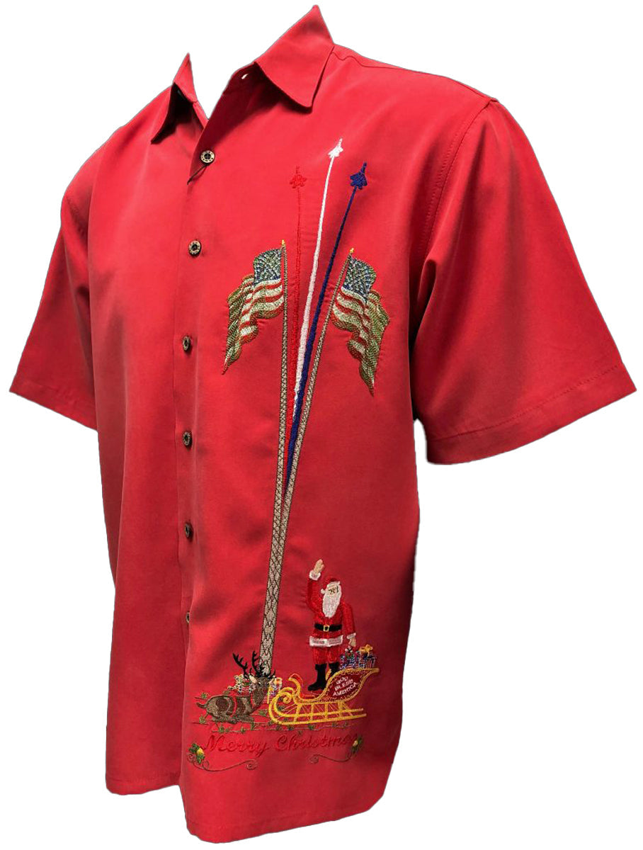 Merry Christmas U.S. Flags & Santa — Men's Embroidered Shirts — Bamboo Cay