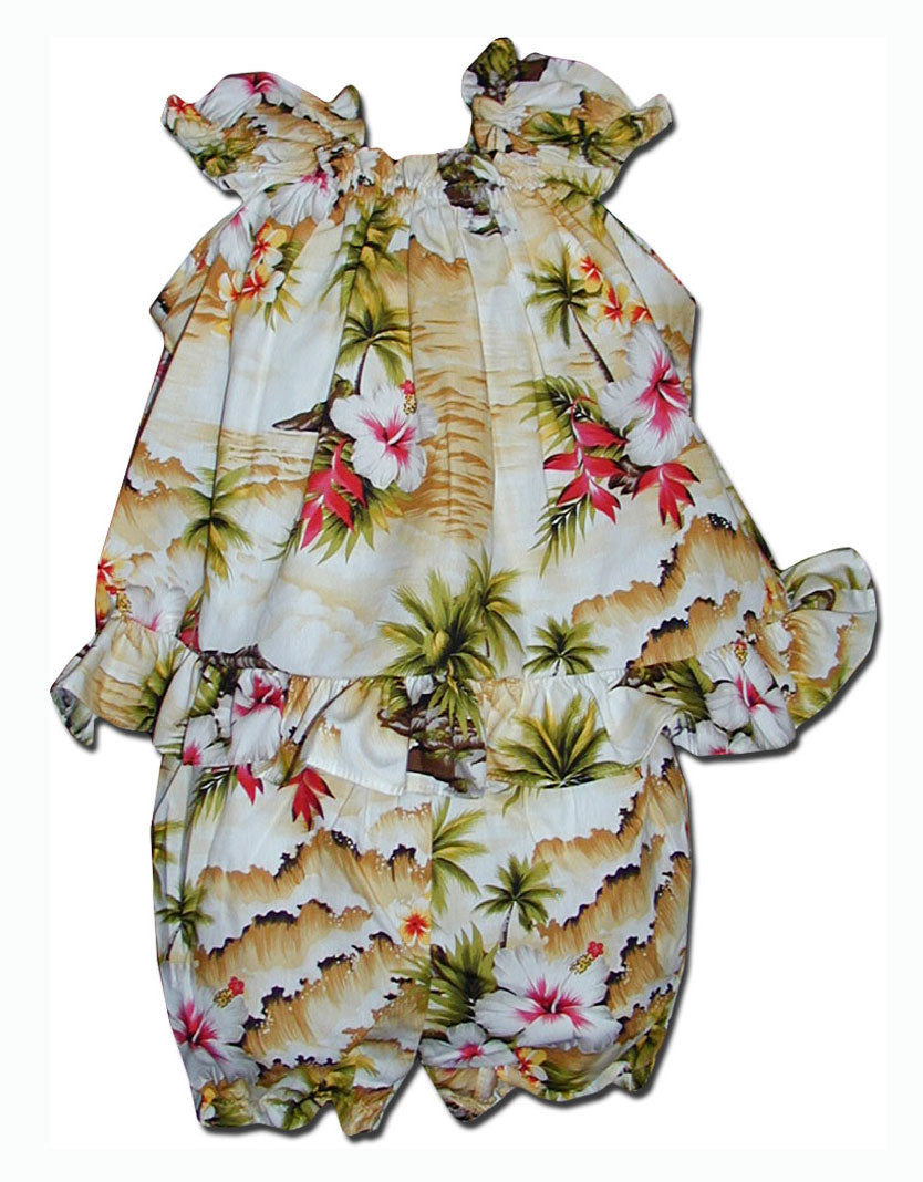 Diamond Head Ocean Waves Puff Sleeve 2pc — Girls Cabana Sets — HIC
