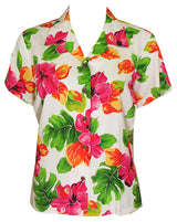 Hibiscus Watercolor Women's Fitted Blouse — Women's Rayon Blouses — RJC (view 3)