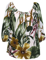 RJC Womens Oriental Watercolor Peasant Blouse