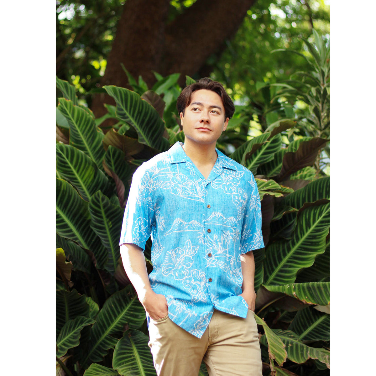 Tropical Island Outlines Aloha Shirt — Men's Rayon Shirts — RJC