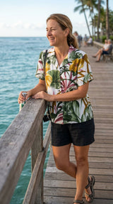 RJC Oriental Watercolor Women's Hawaiian Camp Shirt – Rayon, Made in Hawaii