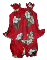 White Hibiscus Monstera Puff Sleeve 2pc — Girls Cabana Sets — MauiShirts