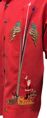 Merry Christmas U.S. Flags & Santa — Men's Embroidered Shirts — Bamboo Cay (view 3)
