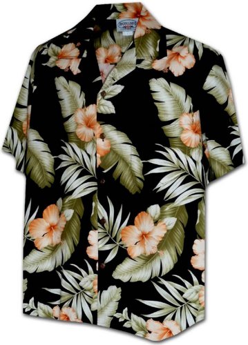 Great Orange Hibiscus Fern Men's Shirt — Men's Cotton Shirts — Pacific Legend