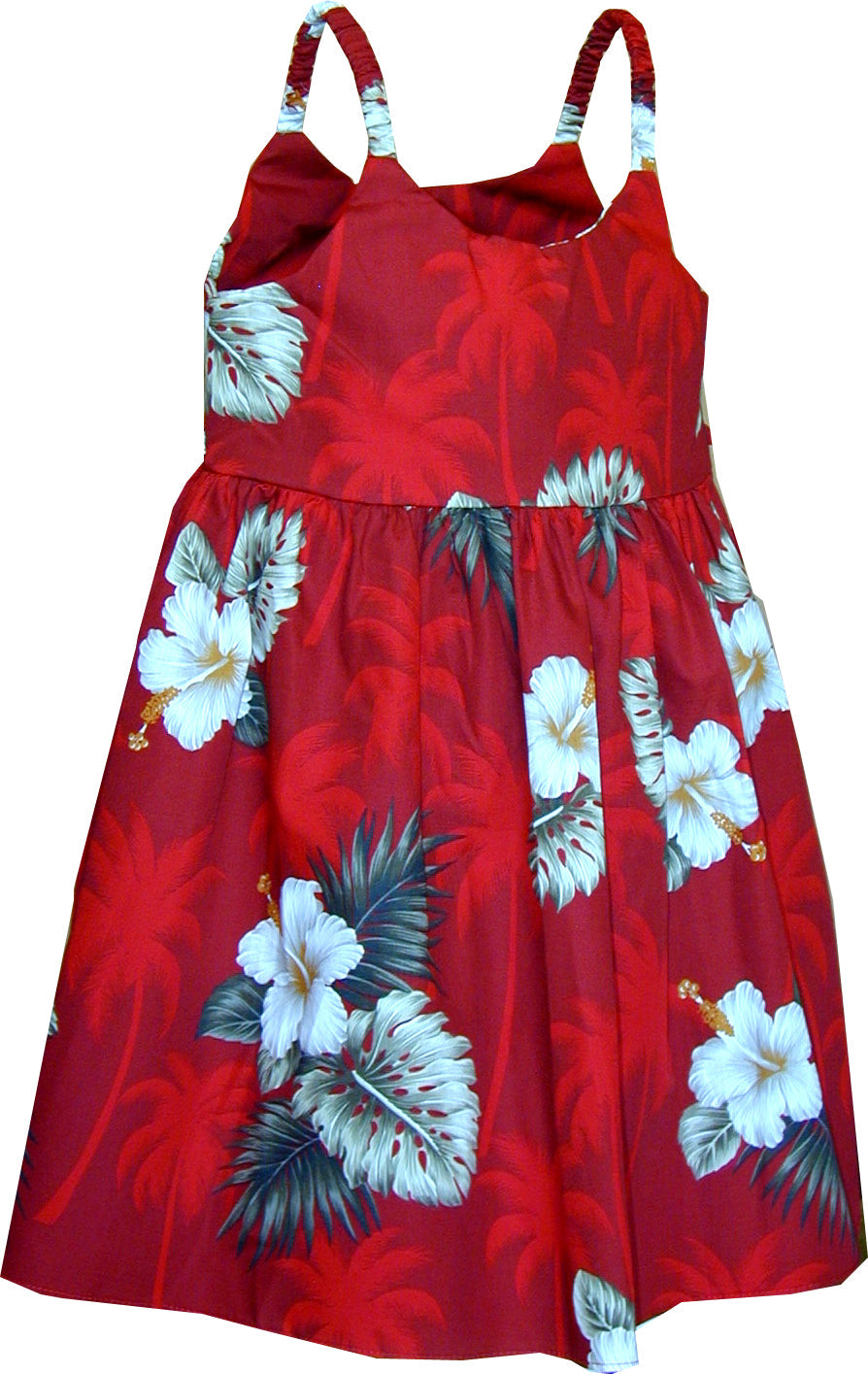 White Hibiscus Monstera Girl's Bungee Dress — Girls Dresses — MauiShirts