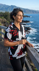 RJC Ginger Heliconia Women's Hawaiian Camp Shirt – Rayon, Made in Hawaii