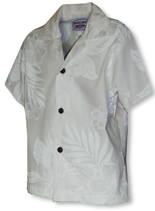 Elegant Tropical White Boy's White Shirt — Boys Shirts — MauiShirts