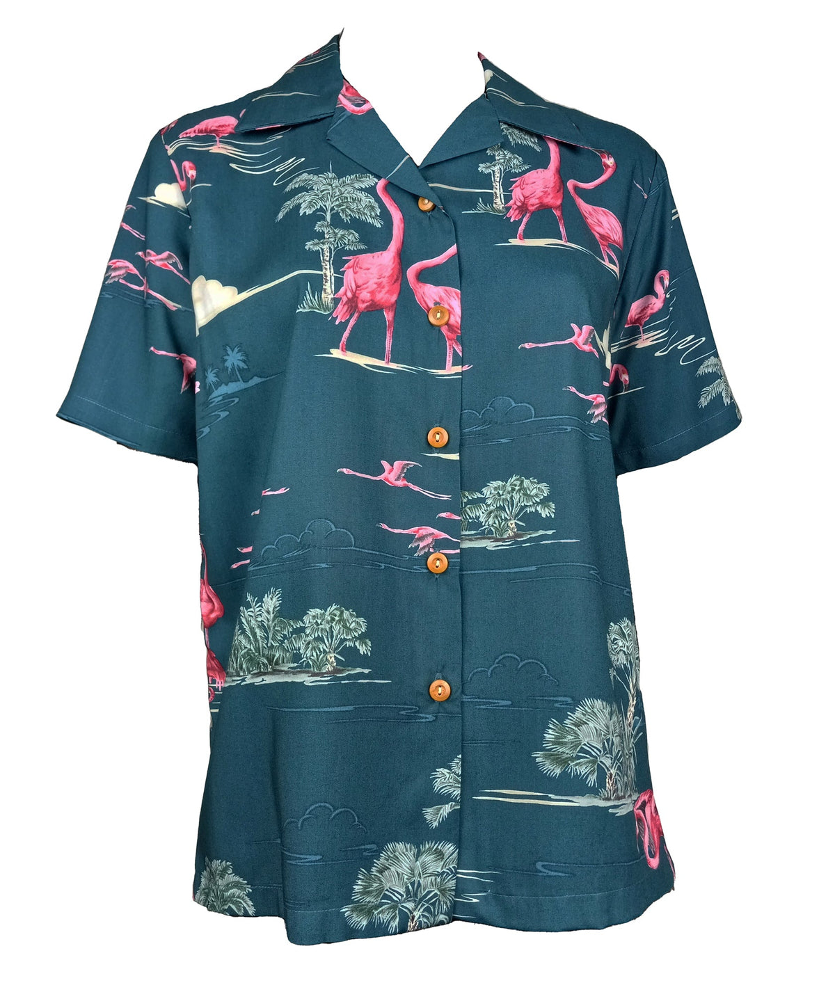 Pink Flamingo Lagoon women's paradise found shirt — Women's Camp Shirts — Paradise Found