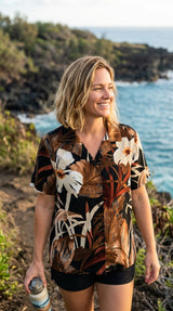 RJC Oriental Watercolor Women's Hawaiian Camp Shirt – Rayon, Made in Hawaii