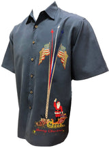 Merry Christmas U.S. Flags & Santa — Men's Embroidered Shirts — Bamboo Cay (view 4)