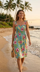 Pineapple Hibiscus Smocked Tube Dress