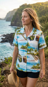 RJC Paradise Island Surf Women's Hawaiian Camp Shirt – Rayon, Made in Hawaii