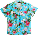 RJC White Plumeria Red Hibiscus Women's Hawaiian Camp Shirt – Rayon, Made in Hawaii