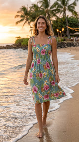 Pineapple Hibiscus Smocked Tube Dress