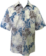 Textured Hibiscus Reverse Print Cotton Aloha Shirt — Men's Reverse Print Shirts — Go Barefoot (view 4)