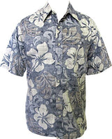 Textured Hibiscus Reverse Print Cotton Aloha Shirt — Men's Reverse Print Shirts — Go Barefoot
