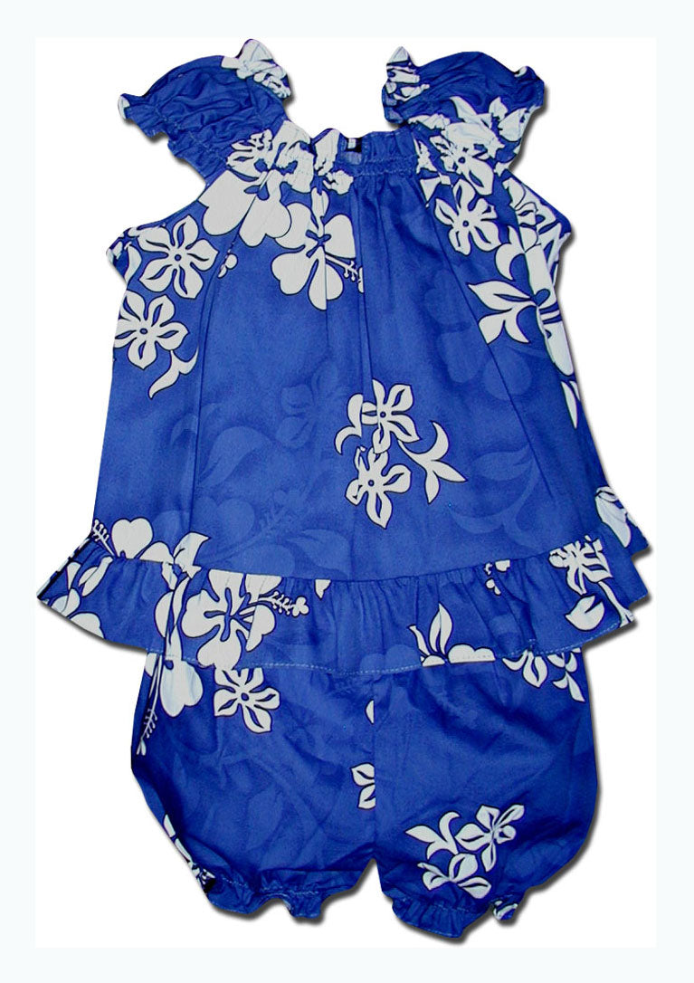 Shadow White Hibiscus Puff Sleeve 2pc — Girls Cabana Sets — MauiShirts