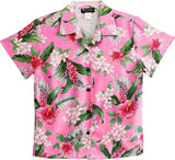 RJC White Plumeria Red Hibiscus Women's Hawaiian Camp Shirt – Rayon, Made in Hawaii
