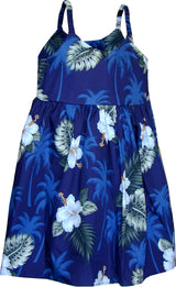 White Hibiscus Monstera Girl's Bungee Dress — Girls Dresses — MauiShirts (view 3)
