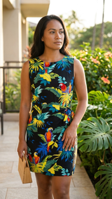 Jungle Parrot Women's Mock Wrap Hawaiian Sarong Dress