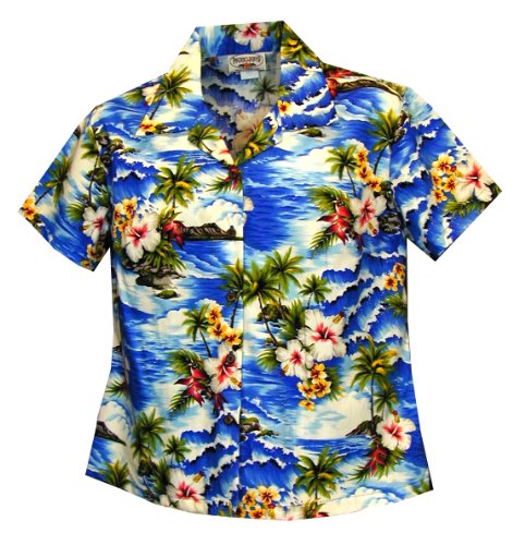 Diamond Head Ocean Waves women's fitted cotton — Women's Cotton Shirts — MauiShirts