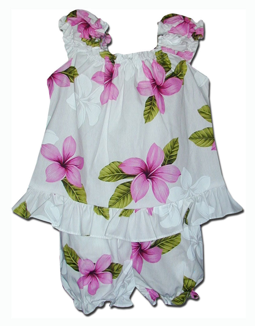 Single Tone Plumeria Puff Sleeve 2pc — Girls Cabana Sets — MauiShirts