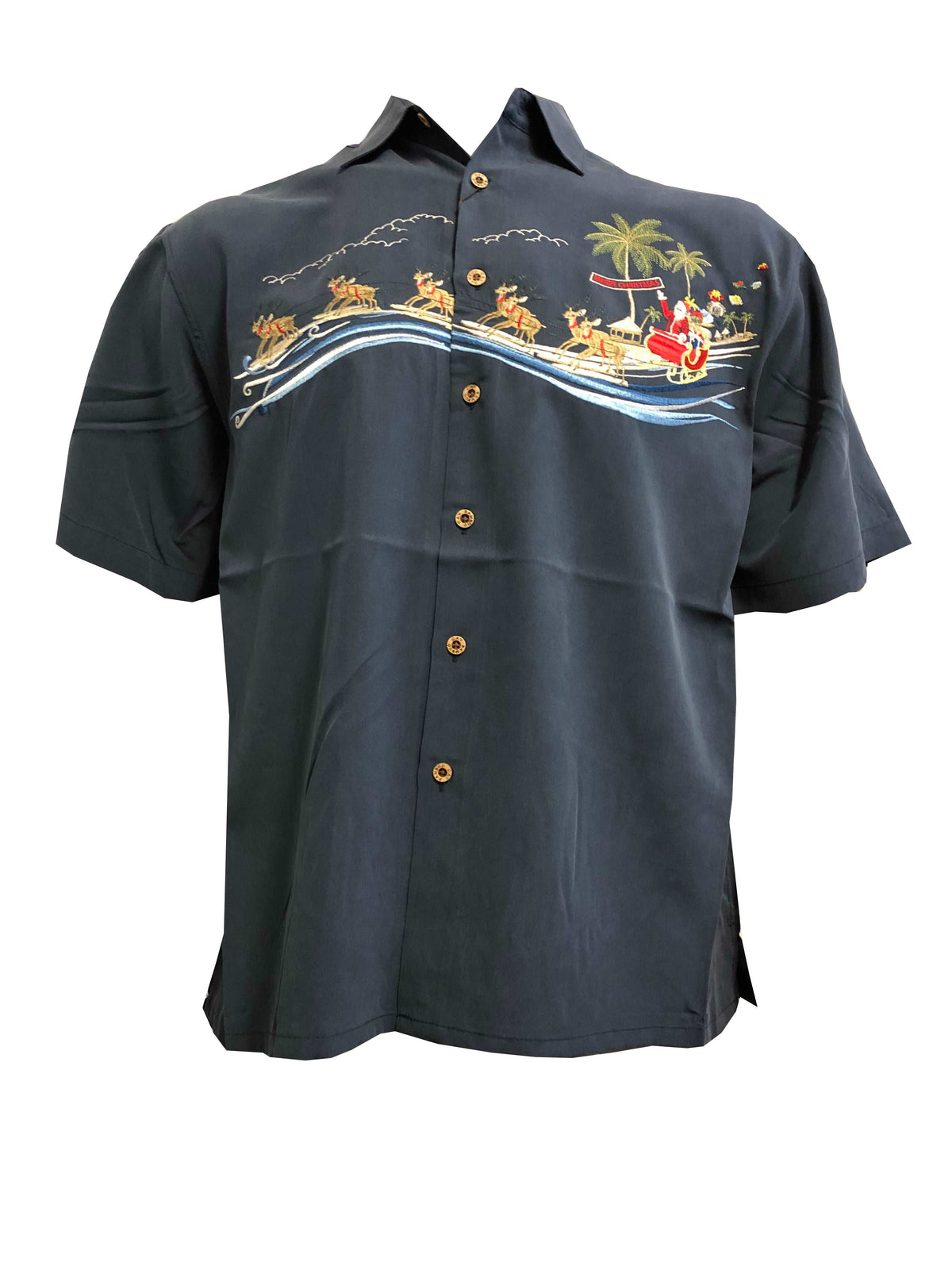 Santa's Landing at the Beach Embroidered Shirt — Men's Embroidered Shirts — BAMBOO CAY