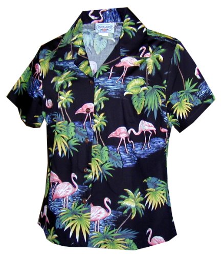 Pink Flamingo Paradise women's fitted cotton — Women's Cotton Shirts — MauiShirts