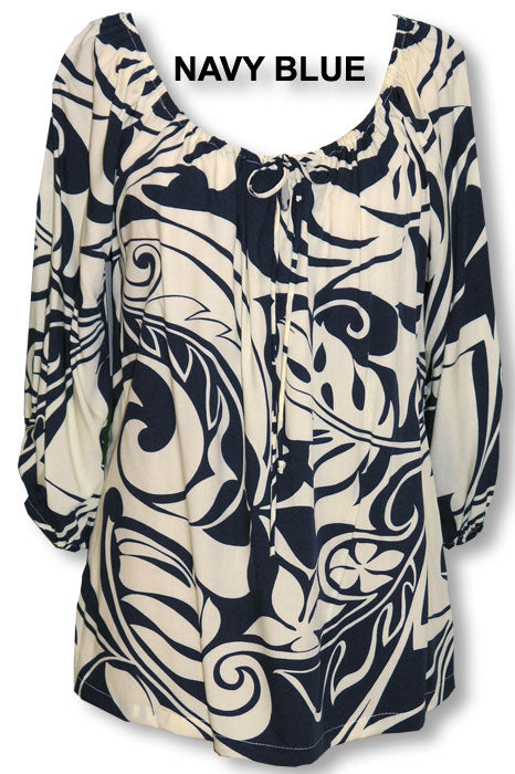 Bold Beach Botanic II Womens Peasant Blouse