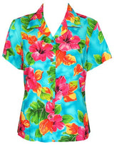 Hibiscus Watercolor Women's Fitted Blouse — Women's Rayon Blouses — RJC