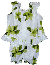 Single Tone Plumeria Puff Sleeve 2pc — Girls Cabana Sets — MauiShirts (view 3)