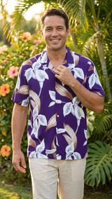Paradise Found Men's Tom Selleck Magnum PI Calla Lily Hawaiian Shirt