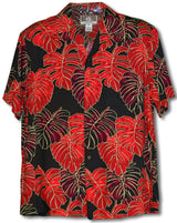 Red Monstera Christmas Leaf Men's Rayon Small Shirt