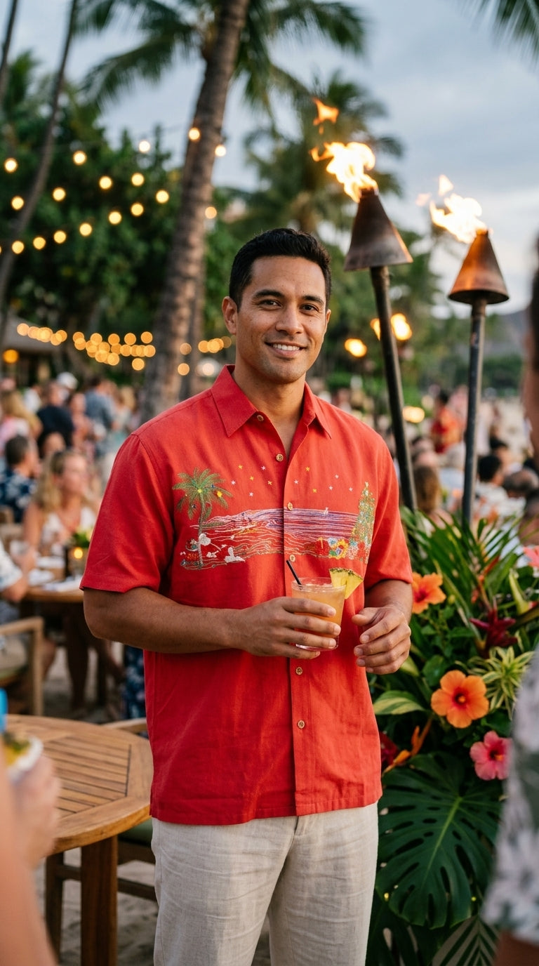 Christmas in Paradise Men's Embroidered Shirt