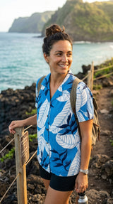 RJC Ginger Heliconia Women's Hawaiian Camp Shirt – Rayon, Made in Hawaii