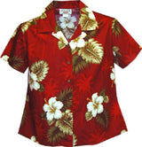 White Hibiscus Monstera women's fitted shirt — Women's Cotton Shirts — MauiShirts