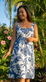 Delicate Tropical Women's Empire Tie Front Hawaiian Dress (Generous Fit)